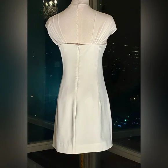 🆕 SELF-PORTRAIT 🧿 NWOT White And Black Crepe Bow Mini Dress, Sz UK 14 US 10